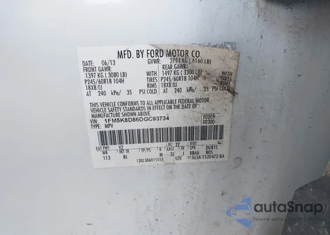 2013 Ford Explorer Xlt z USA, uszkodzony, nr VIN 1FM5K8D86DGC93734